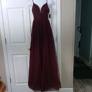 Blondie Nights burgundy beaded sequin prom dress Sz 1 NWT